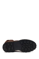 Woman Brown Lace-Up Zip Closure Suede Combat Boots | Derimod