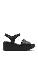 Women's Black Thick Soled Leather Comfort Sandals | Derimod