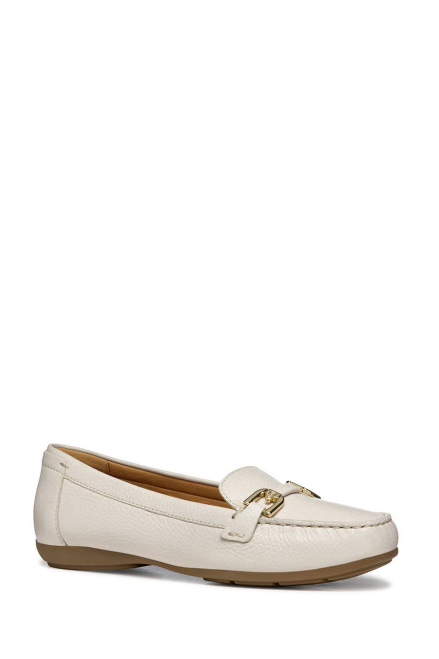 Geox Women Beige Annytah Moc Buckle Leather Loafer