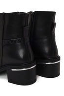 Woman Black Zip Closure Chunky-heeled Leather Boots | Derimod