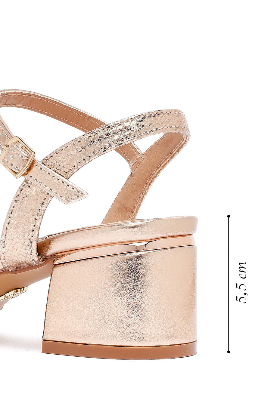 Women's Pink Metallic Chunky Heel Sandals with Ankle Buckle