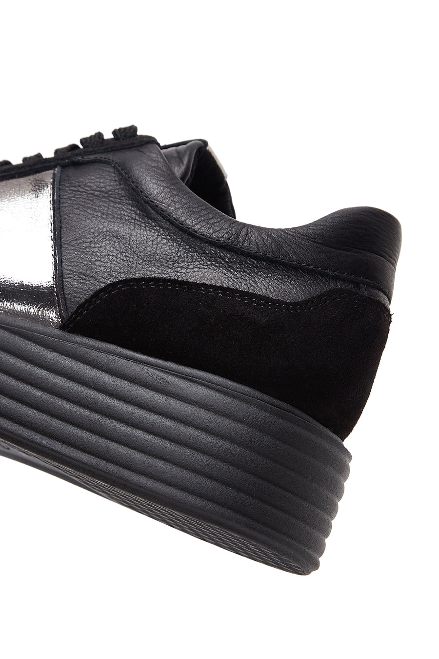 Women's Black Leather Thick Soled Sneaker