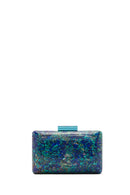 Women's Green Long Chain Strap Patterned Mini Clutch Evening Bag | Derimod