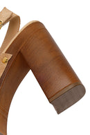 Woman Beige Ankle-Buckle Platform High Chunky High-Heel Suede Sandal | Derimod