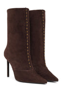 Woman Brown Short Thin-Heeled Suede Short Boots | Derimod