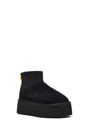 Women's Black Thick-Soled Suede Leather Teddy Boot | Derimod