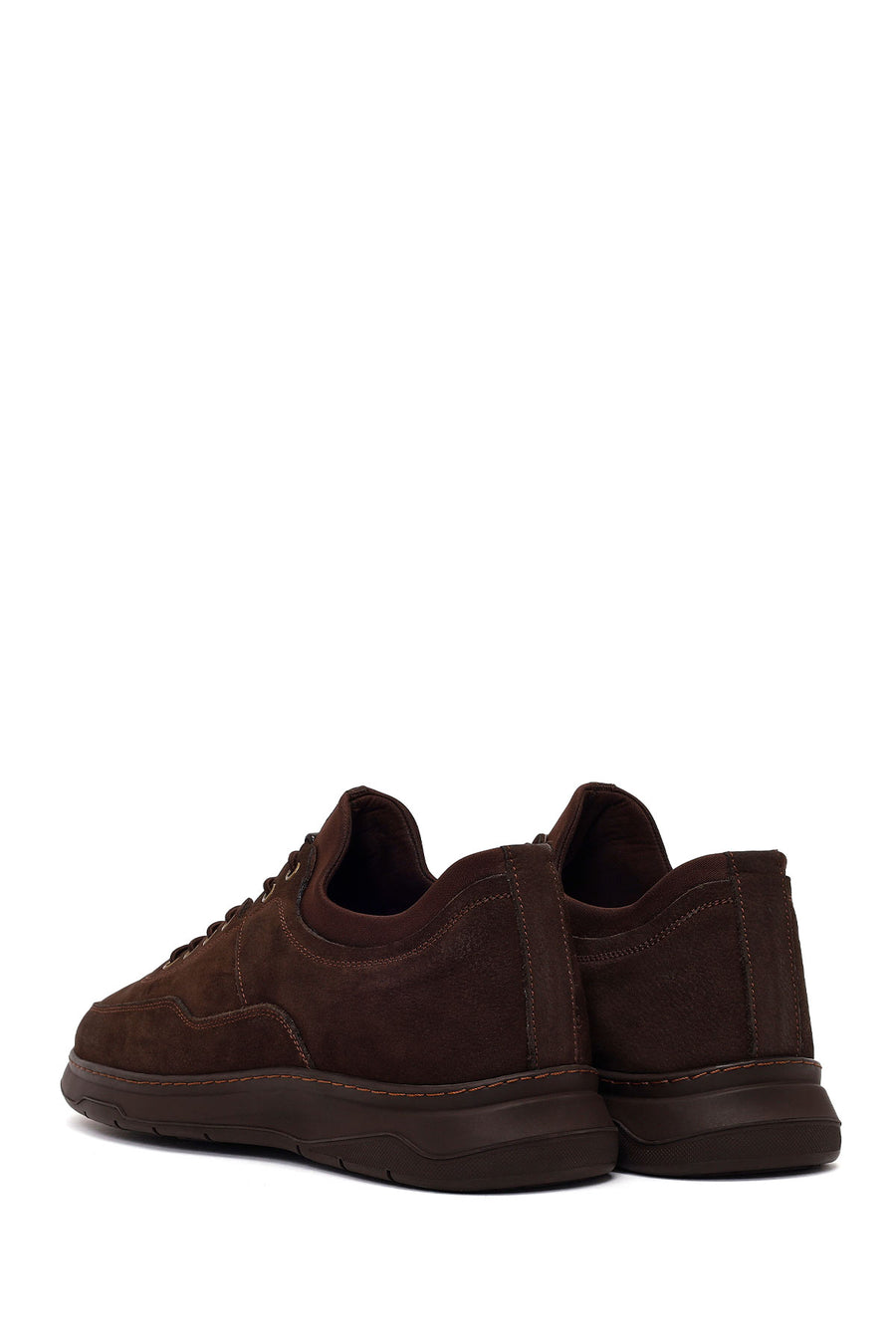 Erkek Kahverengi Bağcıklı Kalın Tabanlı Nubuk Deri Casual Sneaker