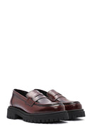 Women's Burgundy Thick-Soled Leather Loafer | Derimod