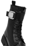 Women's Black Lace-Up Zipper Detailed Leather Combat Boots | Derimod