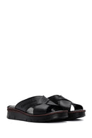 Women's Black Thick Soled Leather Comfort Slippers | Derimod