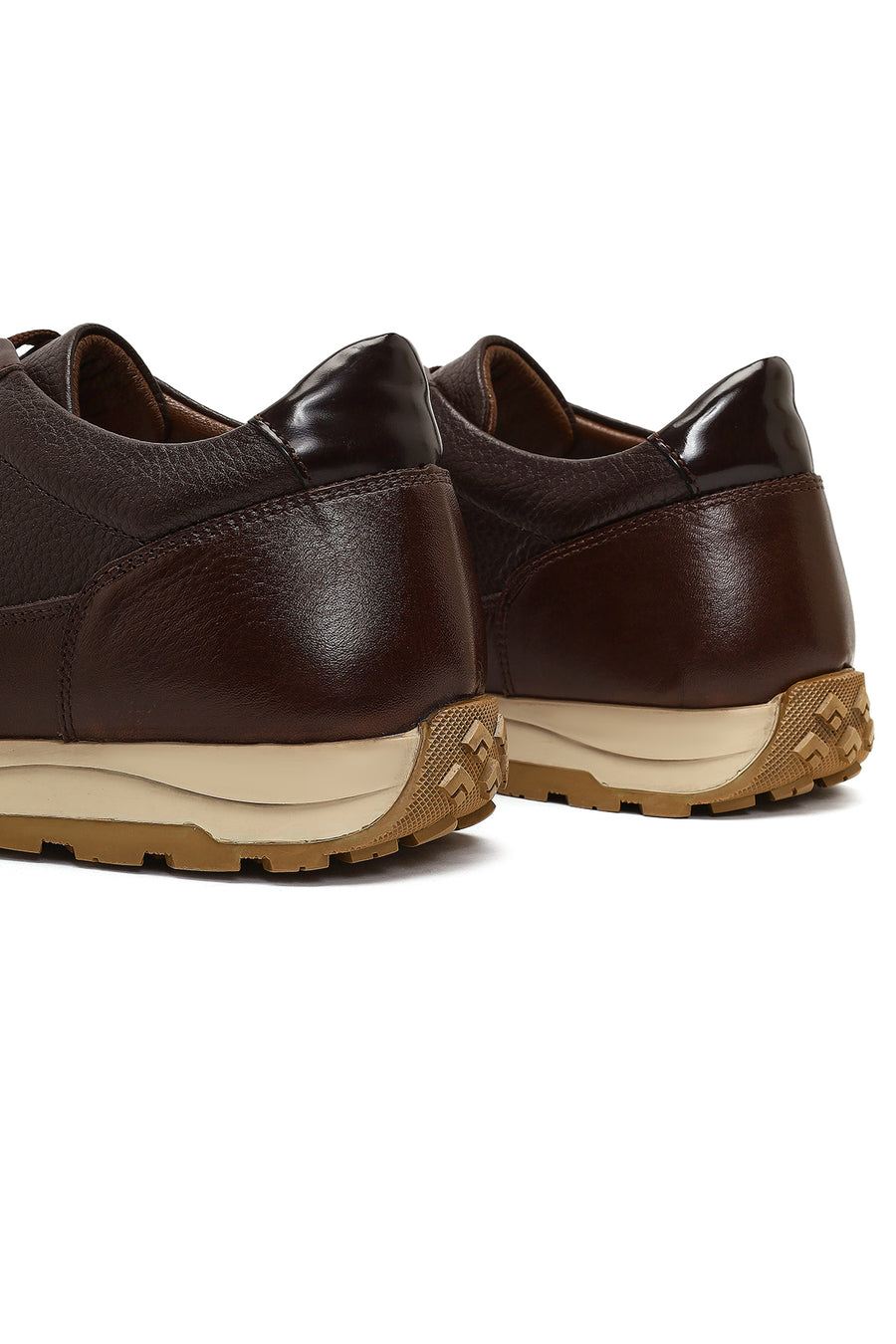 Erkek Kahverengi Bağcıklı Deri Casual Sneaker