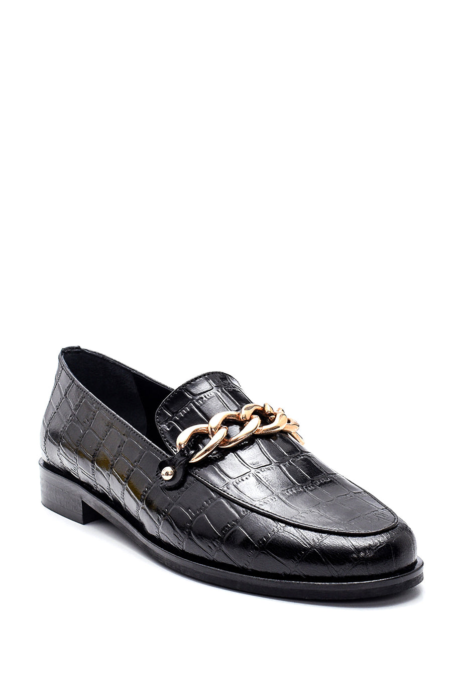 Women's Leather Chain Detailed Loafer