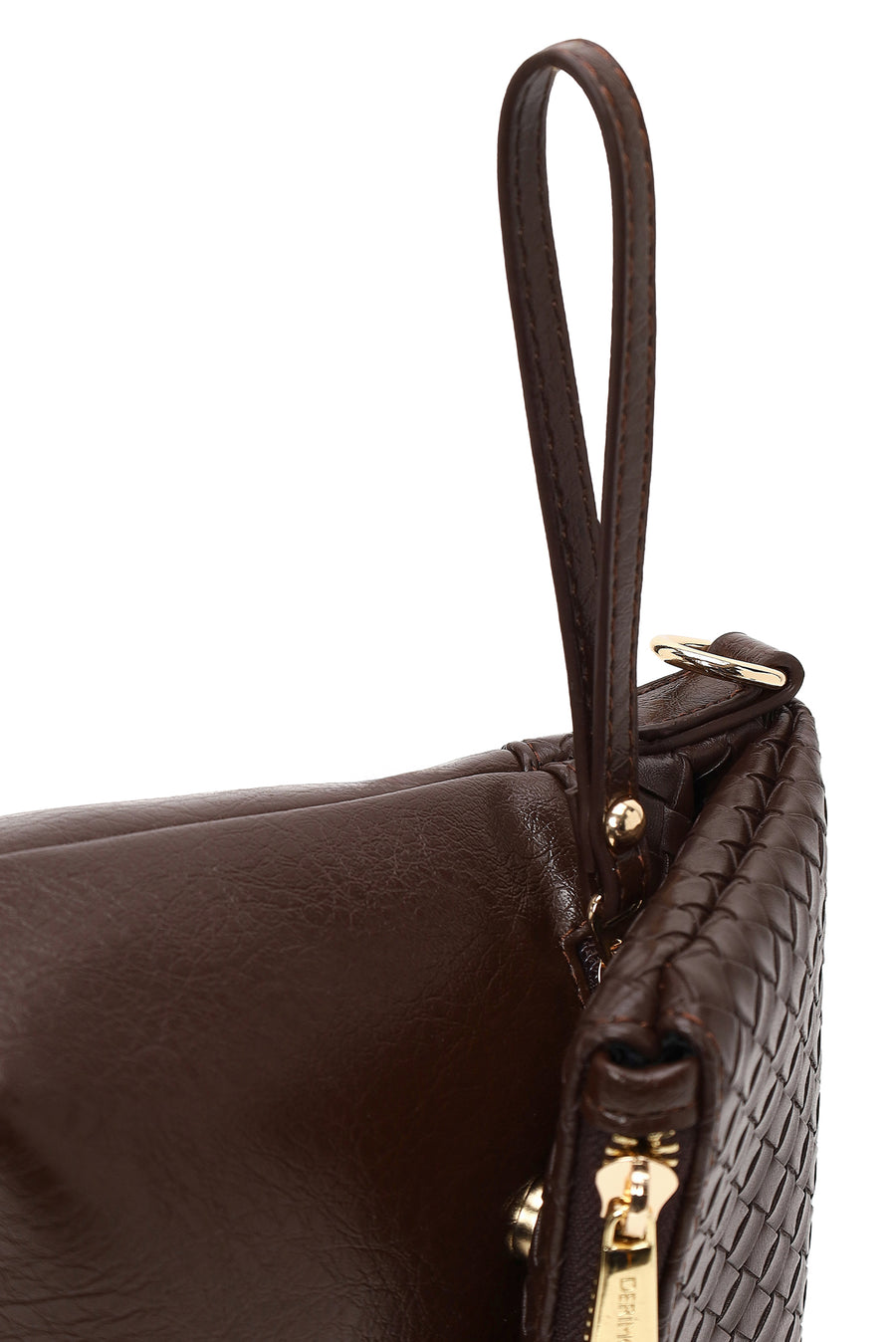 Woman Brown Long-Strap Woven Crossbody Bag
