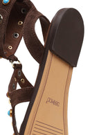 Woman Brown Embellished Toe-Post Suede Leather Sandals | Derimod