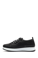 Women's Black Thick-Soled Patterned Leather Comfort Shoes | Derimod