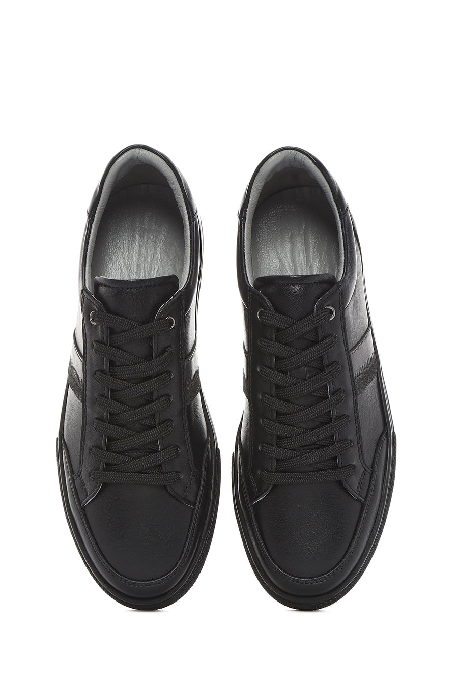 Erkek Siyah Bağcıklı Deri Sneaker