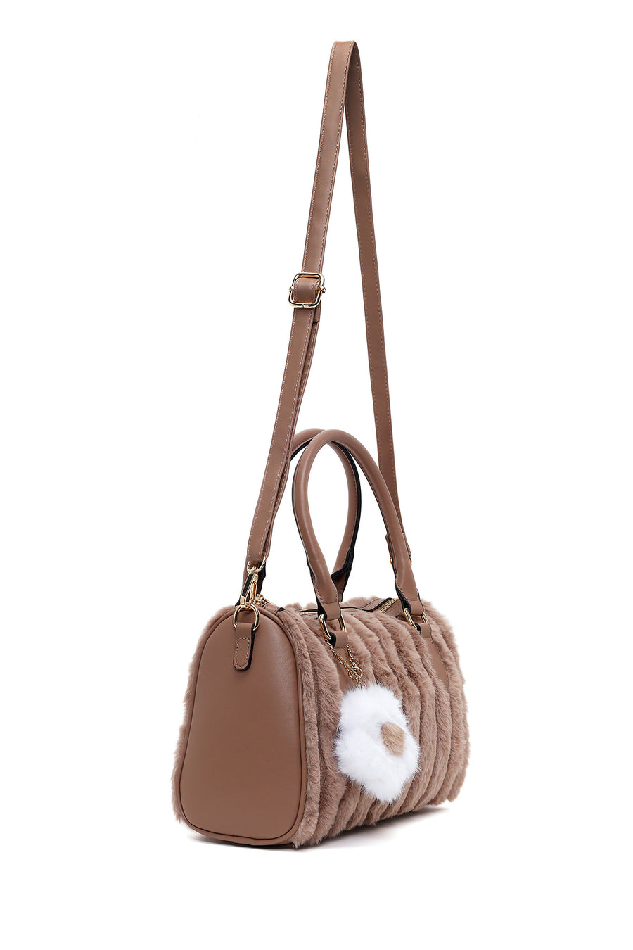 Woman Vizon Long-Strap Accessorized Plush Shoulder Bag