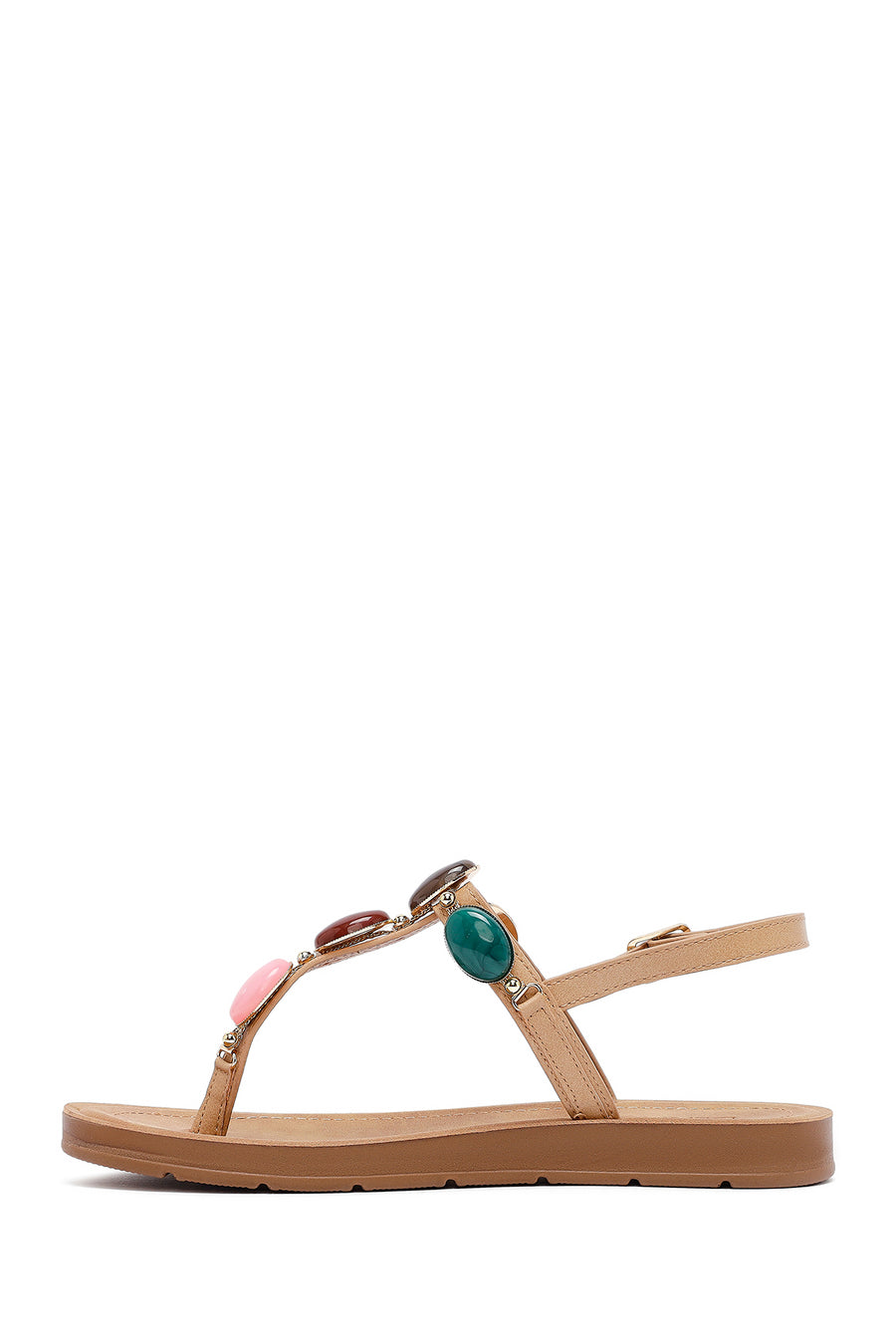 Women's Beige Flip Flop Sandals with Stones