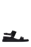 Women's Black Wedge Heeled Leather Sandals | Derimod