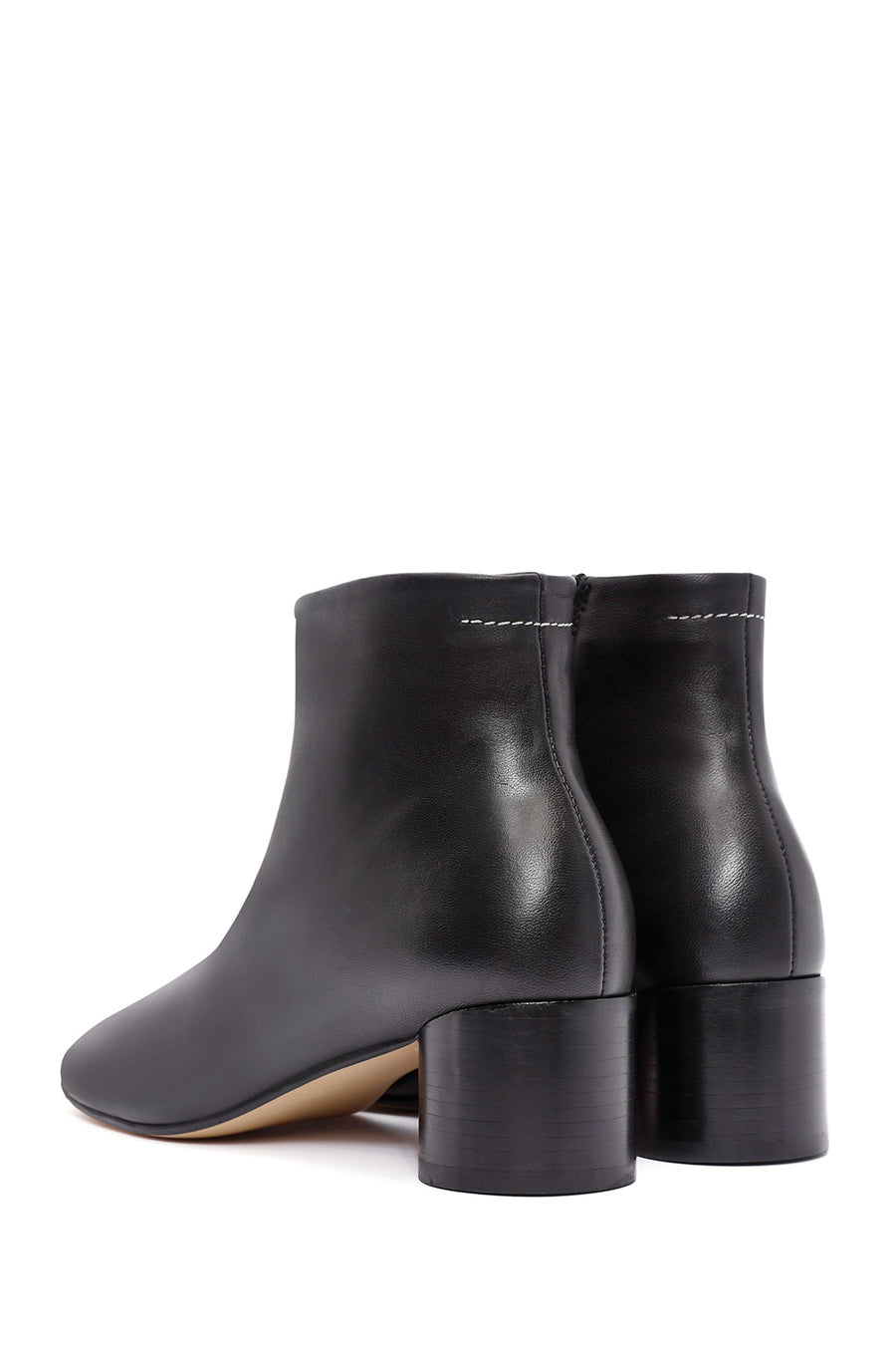 Women's Black Zippered Thick Heeled Leather Boots