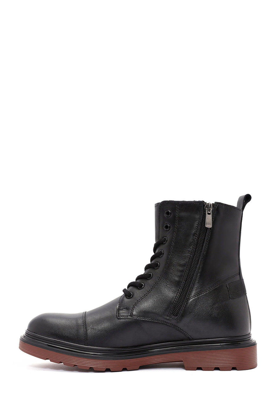 Men's Black Zippered Lace-Up Leather Combat Boots