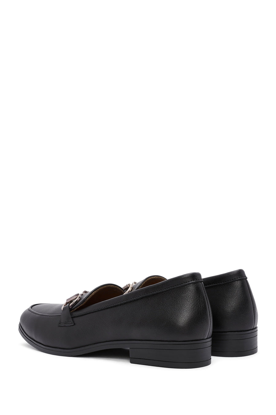 Women's Black Buckle Detailed Leather Masculine Loafer