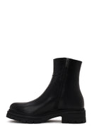 Woman Black Zip Closure Thick-Soled Leather Casual Boots | Derimod
