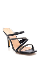 Women's Black Stone Heeled Slippers | Derimod