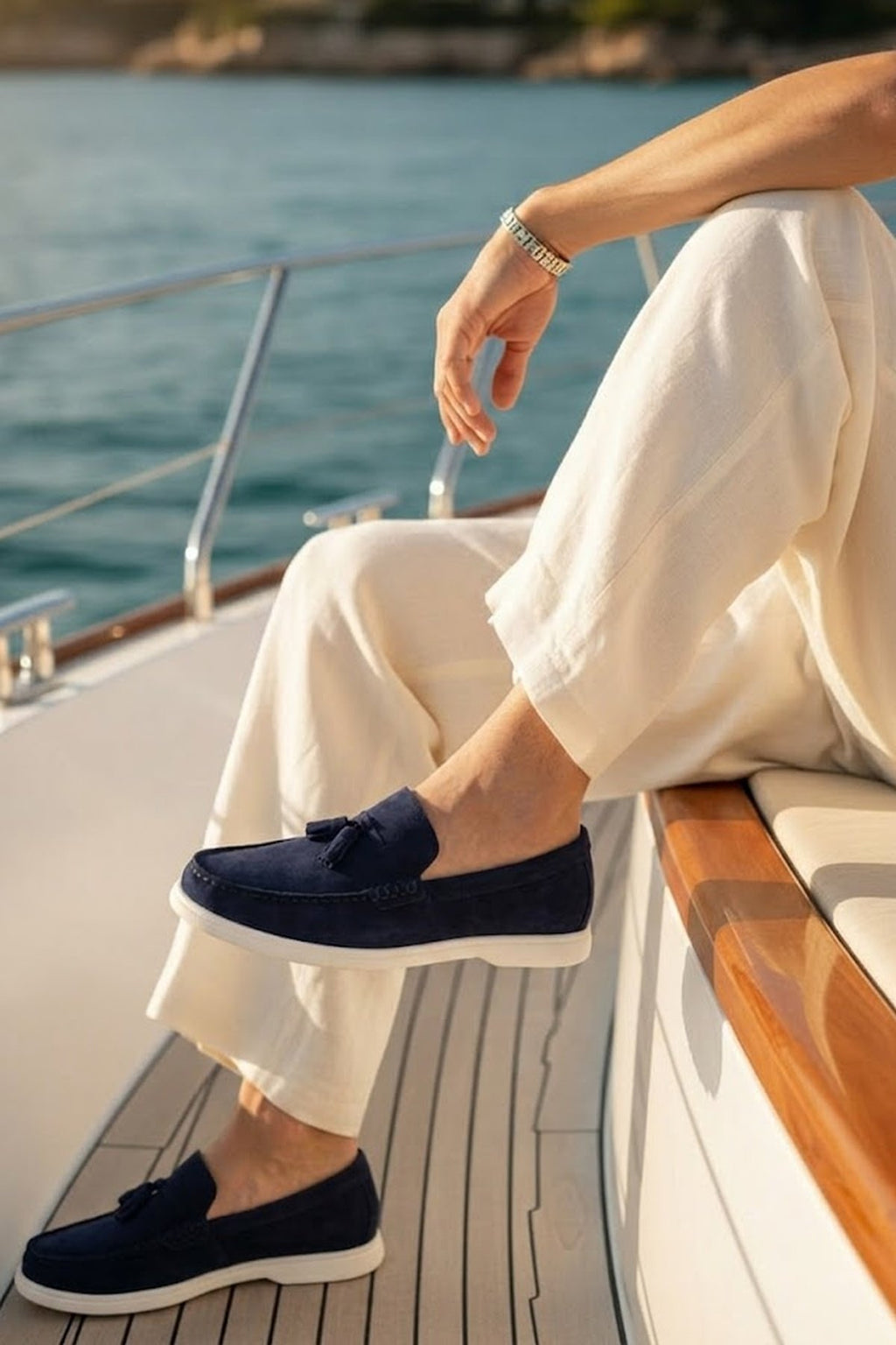 Erkek Lacivert Püsküllü Süet Deri Casual Loafer