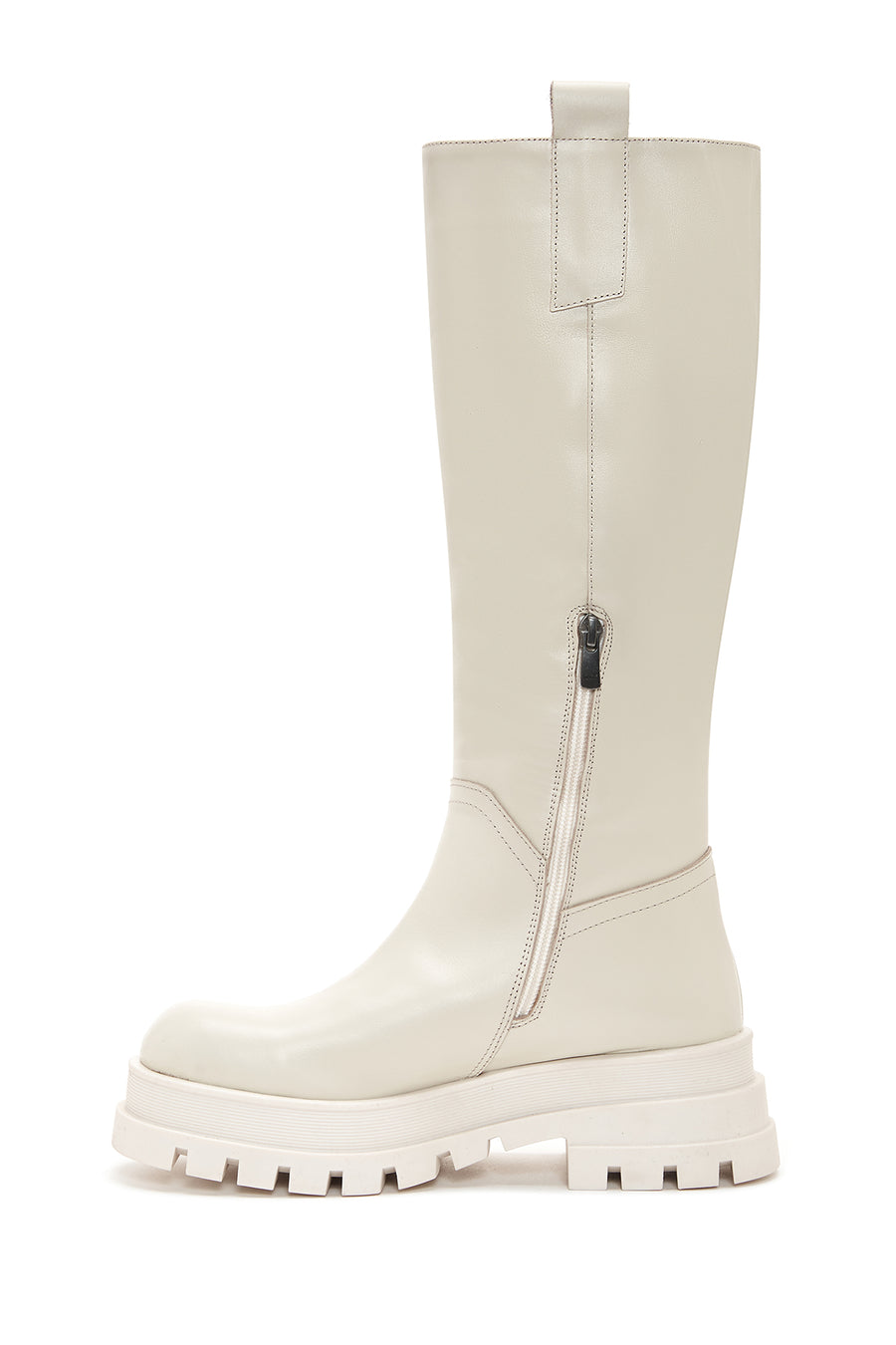 Women's Beige Leather Zippered Thick Soled Boots
