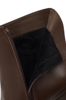 Woman Brown Zip Closure Chunky Heeled Leather Boots | Derimod