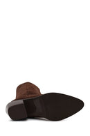 Woman Brown Chunky Heeled Suede Leather Cowboy Boots | Derimod