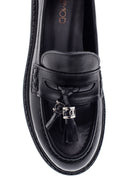 Women's Black Leather Tassel Loafer | Derimod
