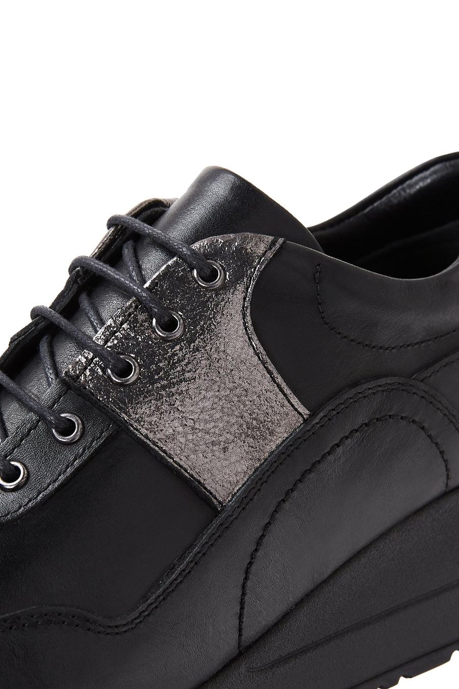 Women's Black Leather Wedge Heeled Shoes