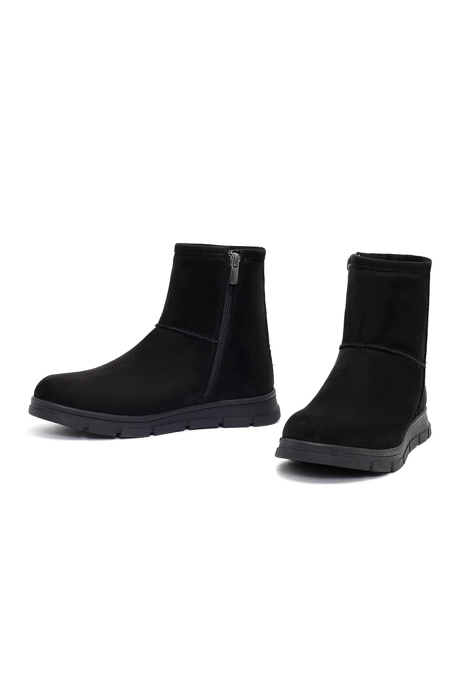 Women's Black Zippered Suede Teddy Boot