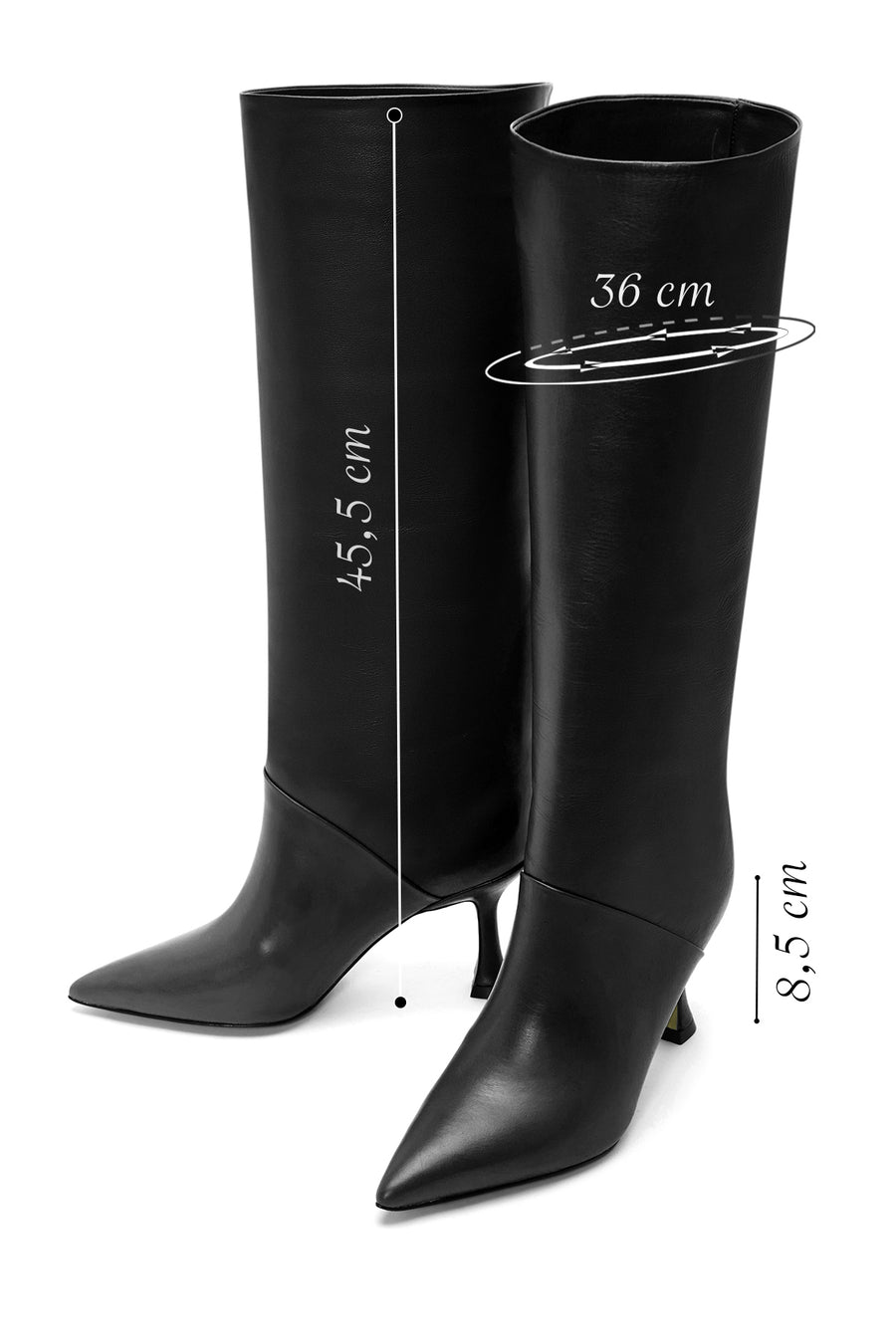 Women's Black Leather Heeled Boots