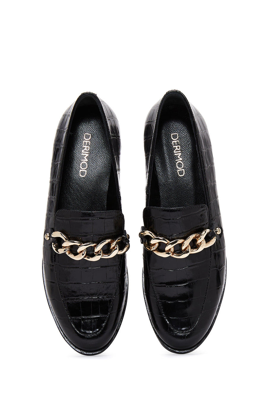 Kadın Siyah Deri Kroko Klasik Loafer