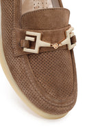 Kadın Vizon Bağcıklı Tokalı Süet Deri Comfort Loafer | Derimod