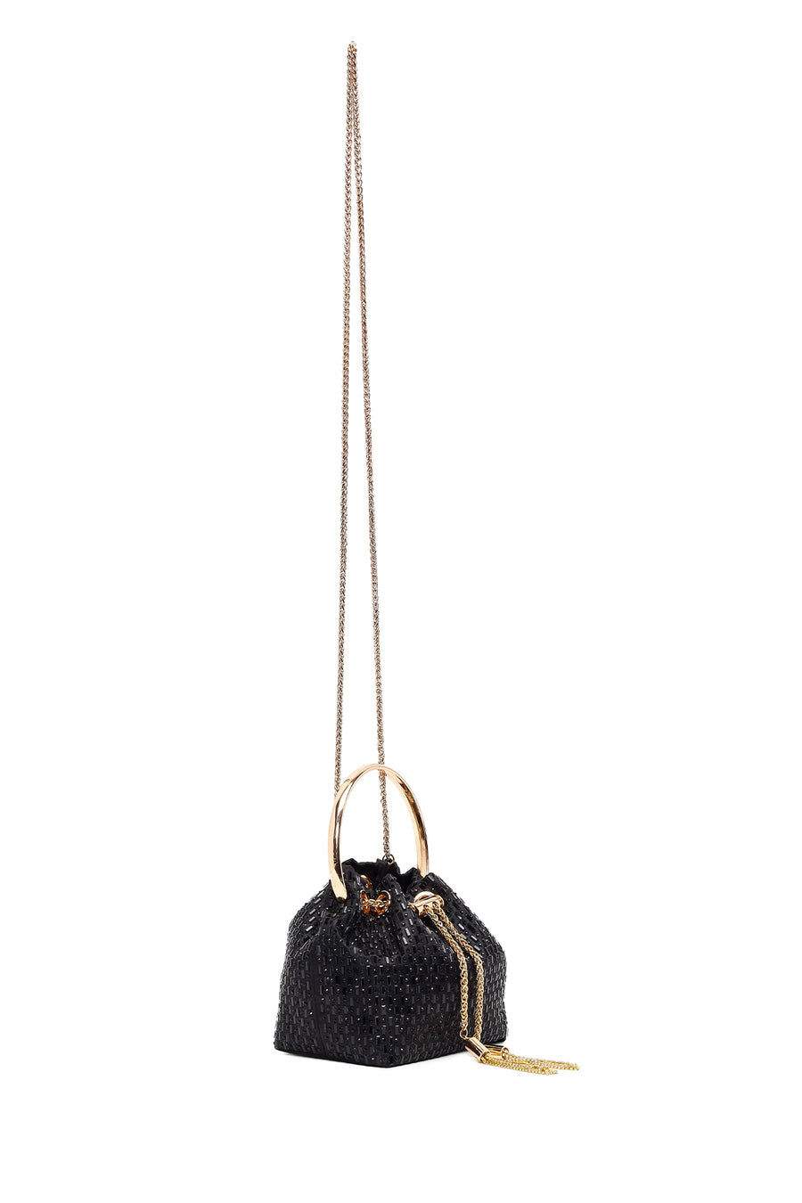 Women's Black Long Chain Strap Stone-Embellished Mini Evening Bag