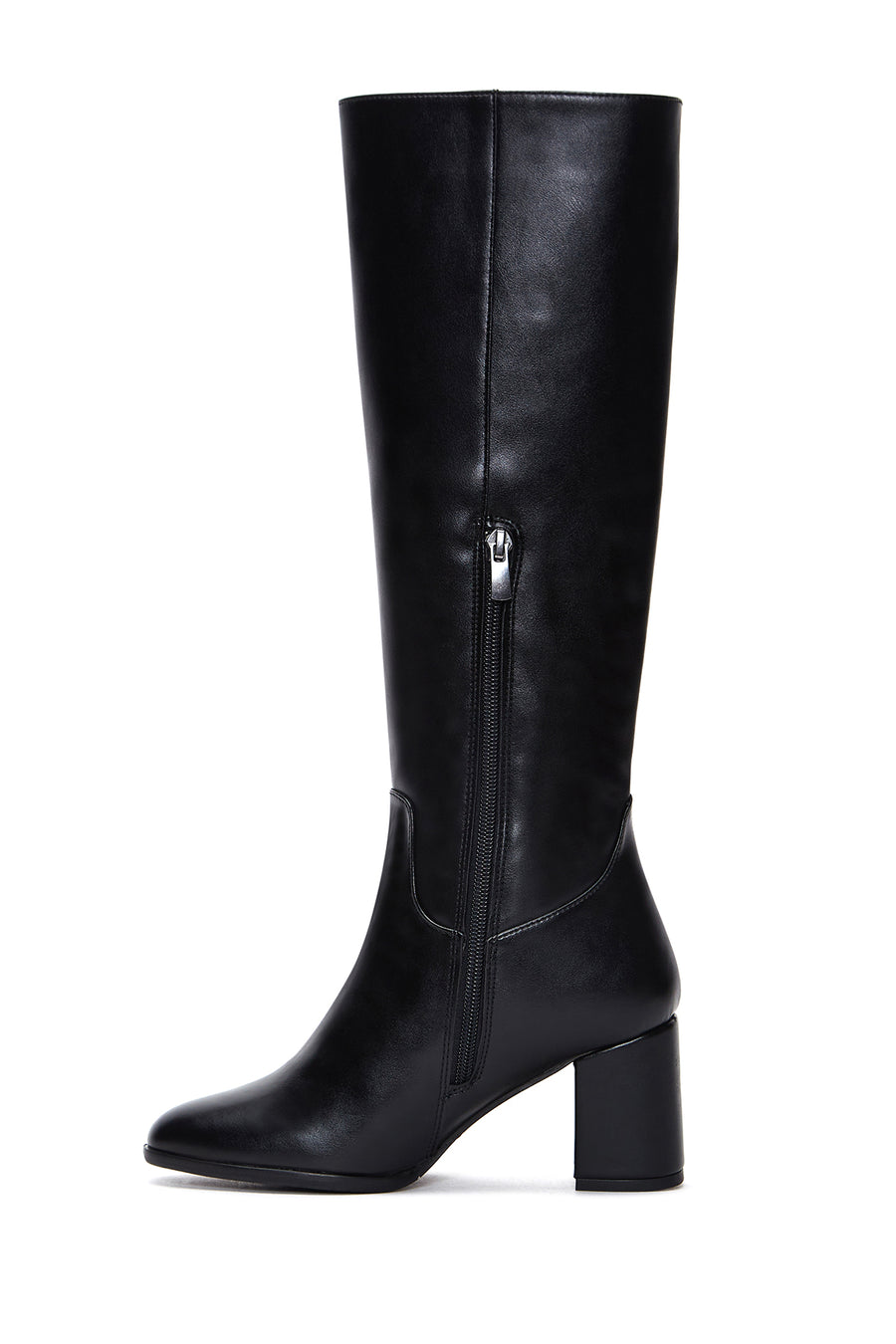 Women's Black Zippered Chunky Heel Boots