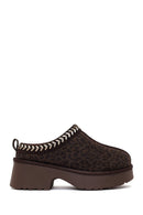Woman Brown Thick-Soled Leopard Patterned Suede Teddy Boots | Derimod