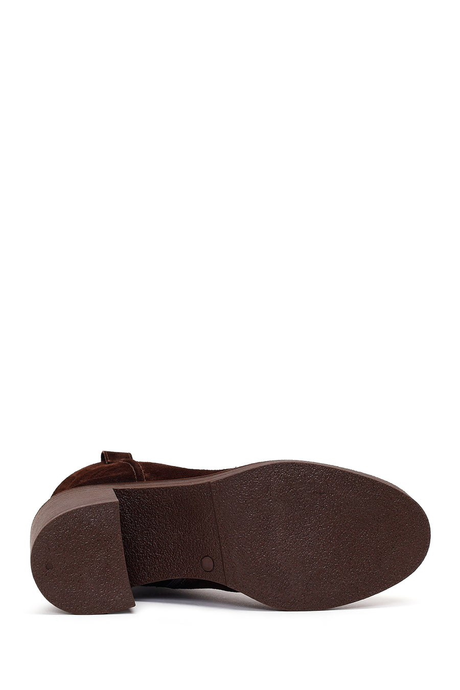 Woman Brown Zip Closure Chunky Heeled Suede Boots