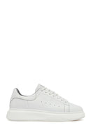 Men's White Lace-Up Thick-Soled Leather Sneaker | Derimod