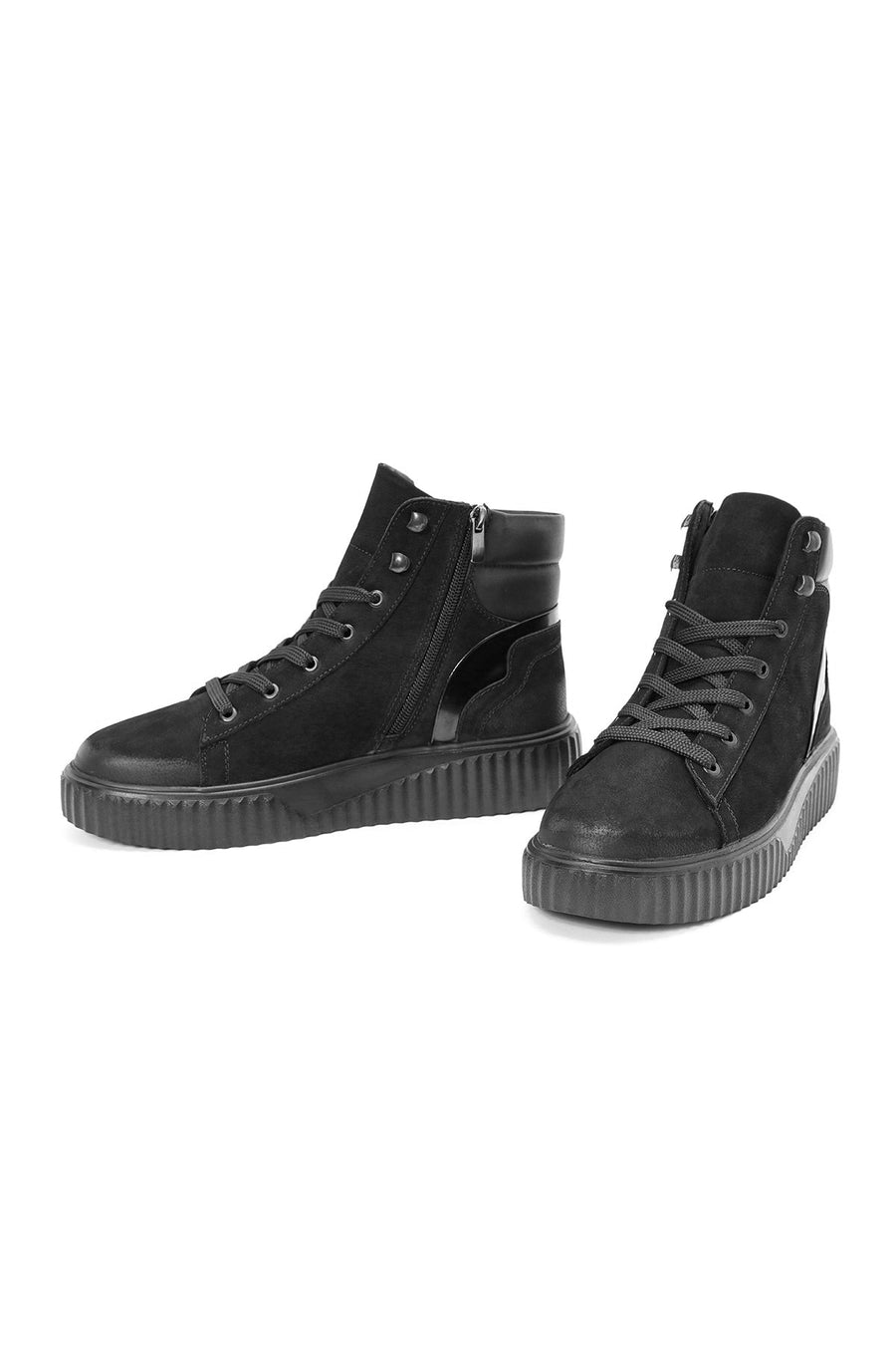 Men's Black Lace-Up Nubuck Leather Sports Boots