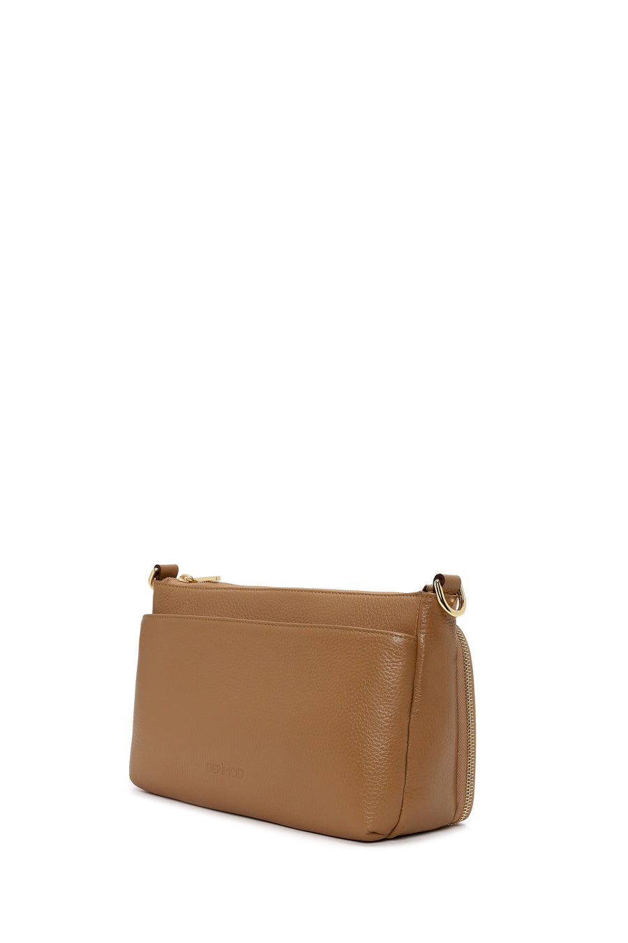 Woman Tan Long-Strap Leather Shoulder Bag