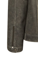 Dexter Male Gray Mandarin Collar Leather Jacket | Derimod