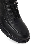 Erkek Siyah Bağcıklı Deri Casual Sneaker | Derimod