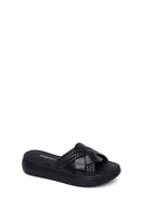 Woman Black Thick-Soled Leather Slipper | Derimod