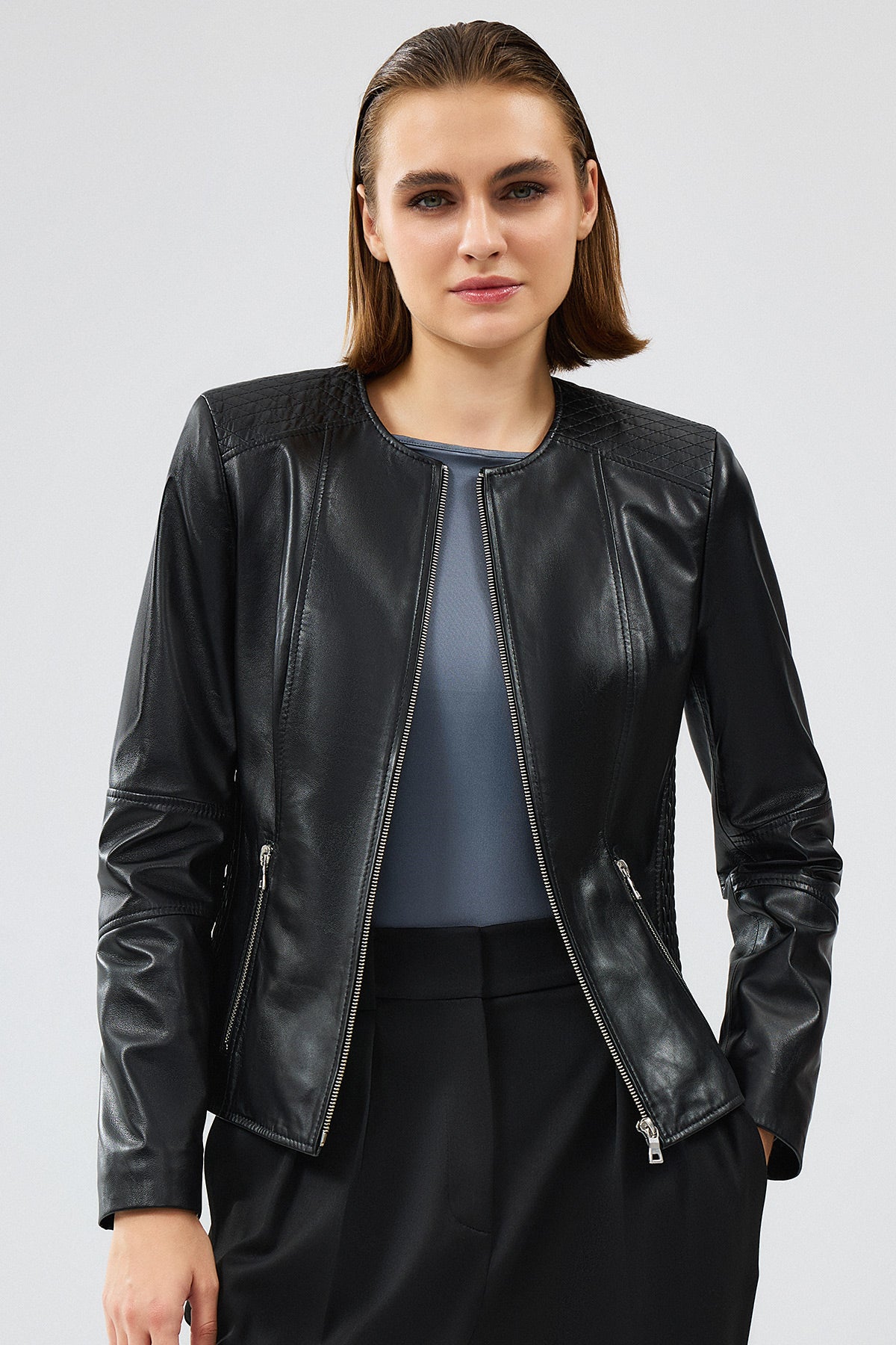 Irina Women's Black Leather Jacket 24WGE52251M | Derimod