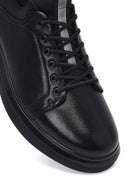 Erkek Siyah Bağcıklı Deri Sneaker | Derimod